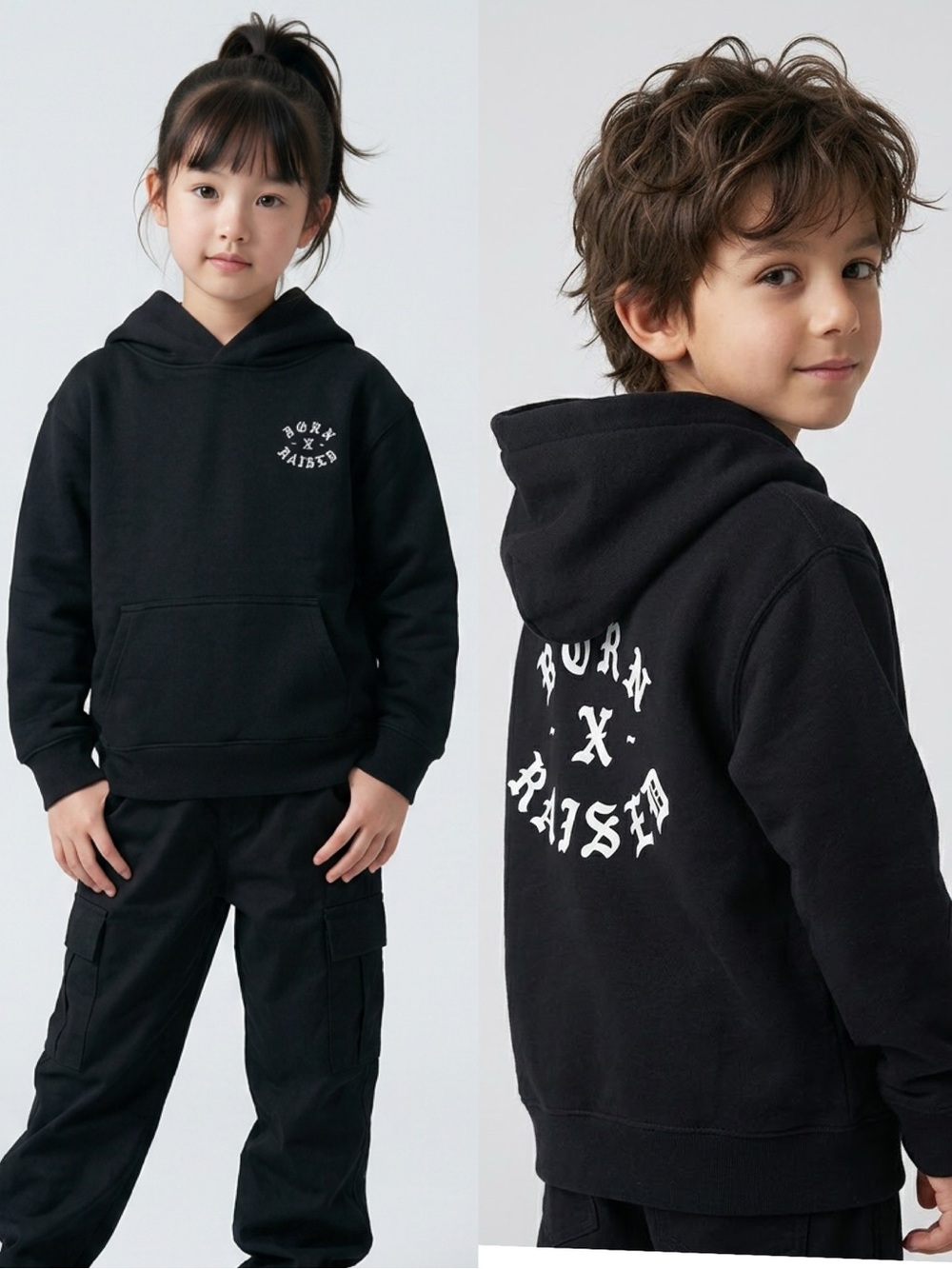 Born X Raised Rocker Youth Hoodie Black Size 8 / 10 - Streetwear Fleece